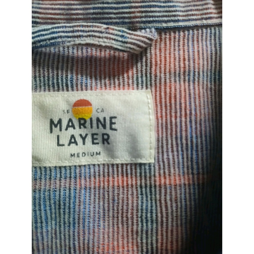 Marine Layer Plaid Button Down Light Corduroy Shirt Men's Size Medium Cotton - Picture 5 of 7